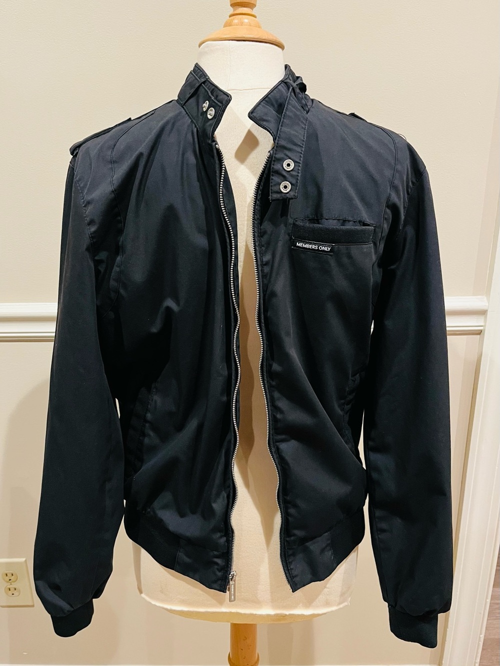 Members Only Black Zip-Front Lightweight Bomber Jacket